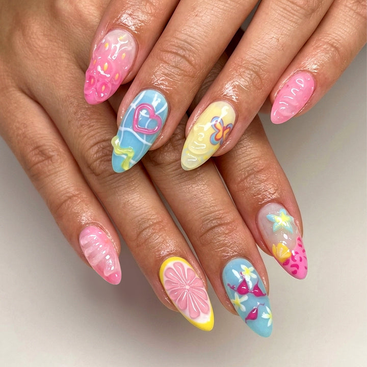 Vibrant Ocean-Themed Press-On Nail Art Set