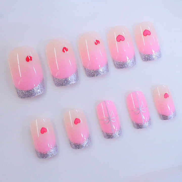 Heart-Embellished Elegant Nail Art Extensions Kalsten