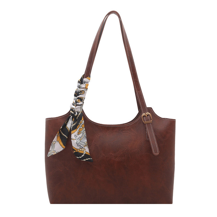 Elegant Faux Leather Tote Handbag with Scarf Detail
