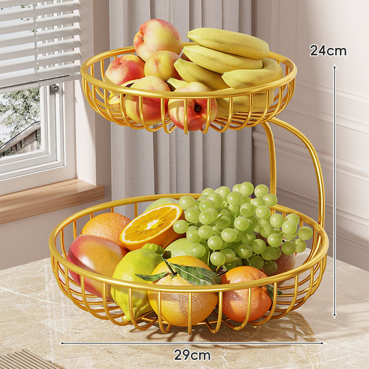 Tiered Curved-Frame Open-Wire Fruit Bowl Stand