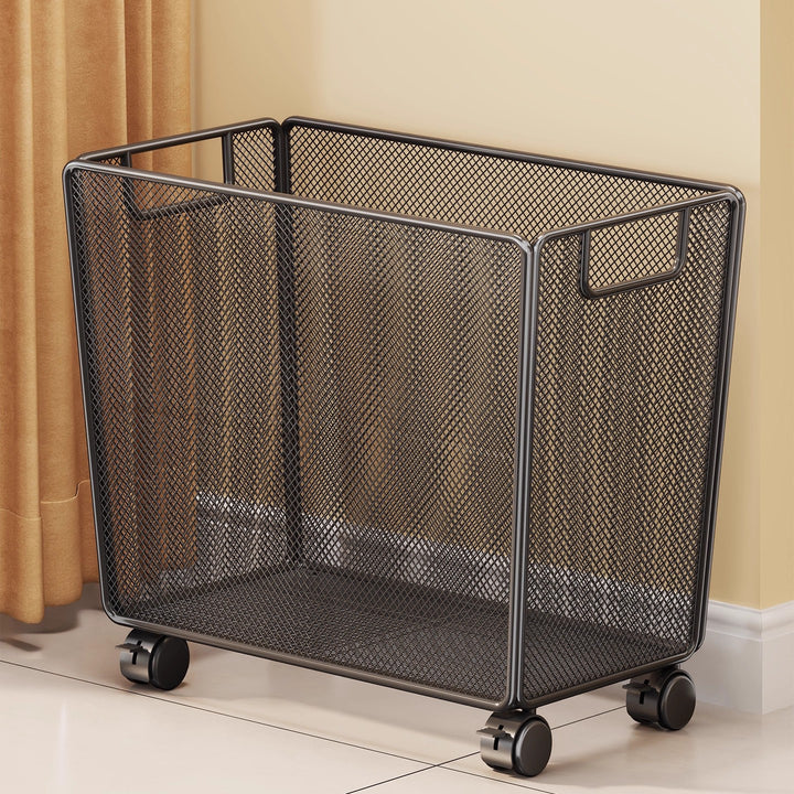 Rectangular Metal Mesh Storage Basket with Built-In Side Handles and Ventilated Panels