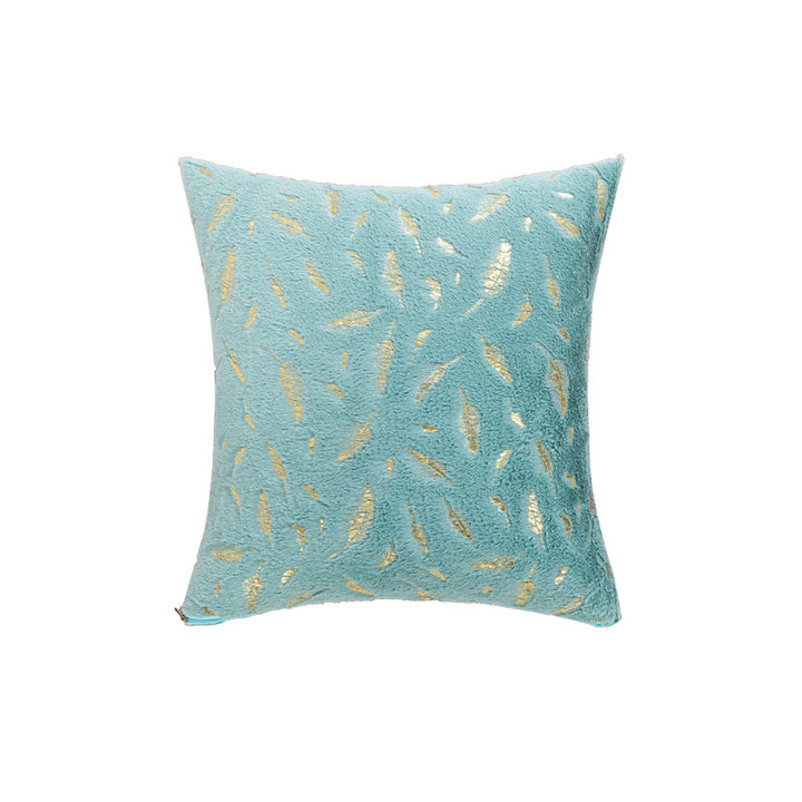 Square Plush Decorative Cushion with Metallic Feather Accent and Removable Cover