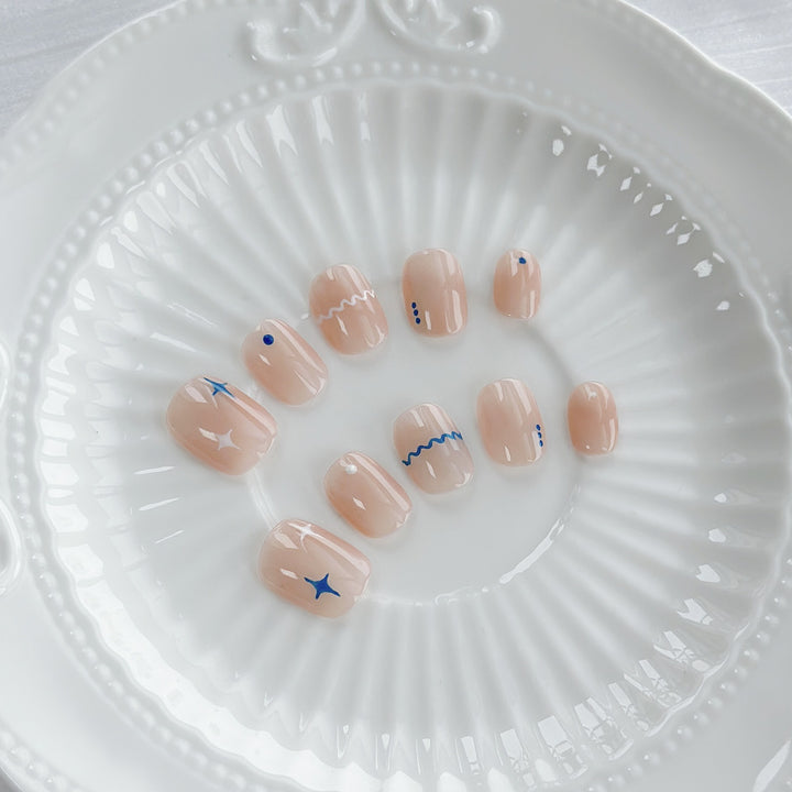 Artistic Press-On Nail Set with Geometric Designs