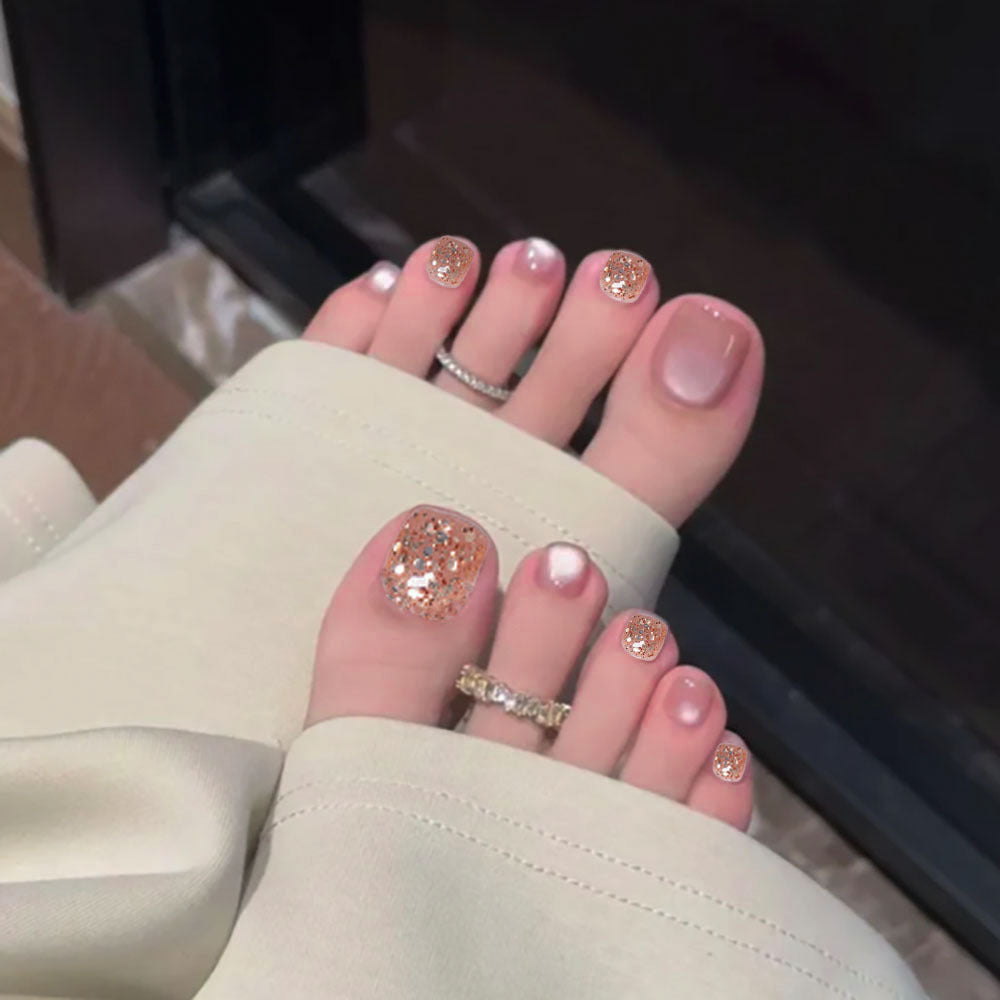 Rhinestone-Embellished Pedicure Nail Art