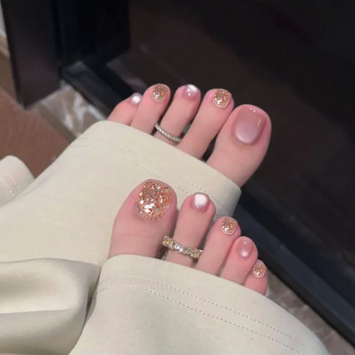 Rhinestone-Embellished Pedicure Nail Art