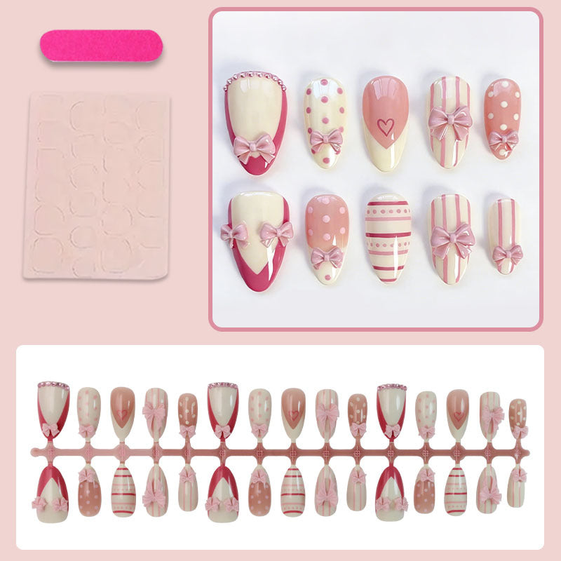 Artificial nail set with romantic bow and heart motifs Kalsten
