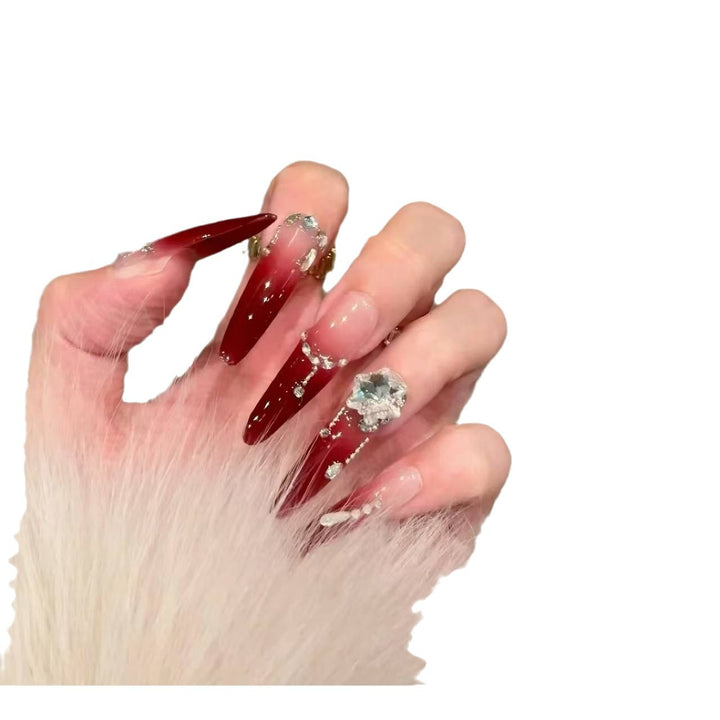 Glamorous Crystal-Embellished Stiletto Nail Extensions