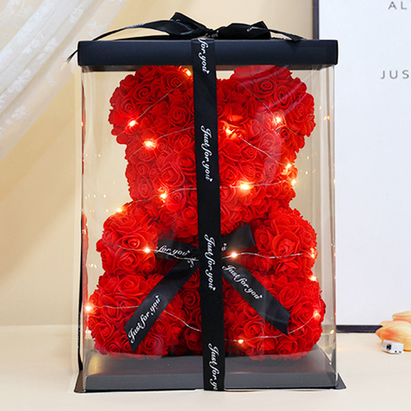 Foam Rose Teddy Bear Gift Sculpture With Satin Ribbon Bow