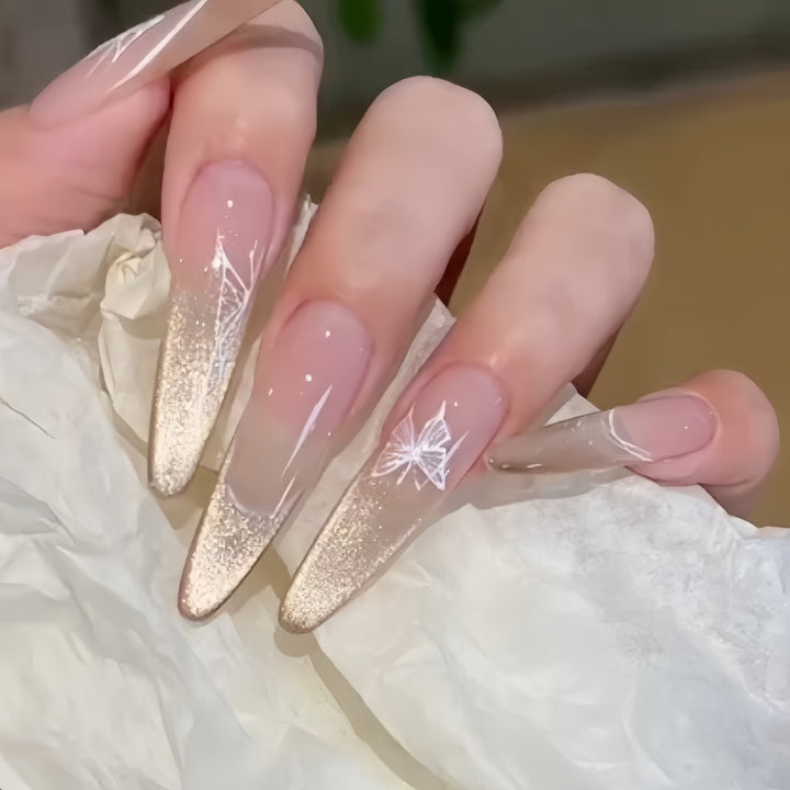 Elaborate Glitter Ombre Press-On Nails with Artistic Butterfly Design Kalsten