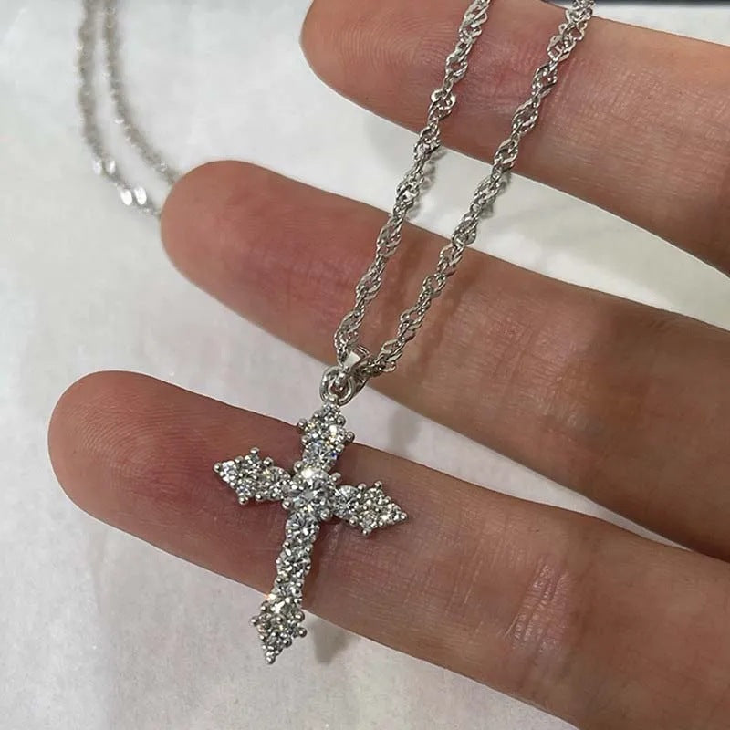 Cross pendant necklace with sparkling zirconia stones Kalsten