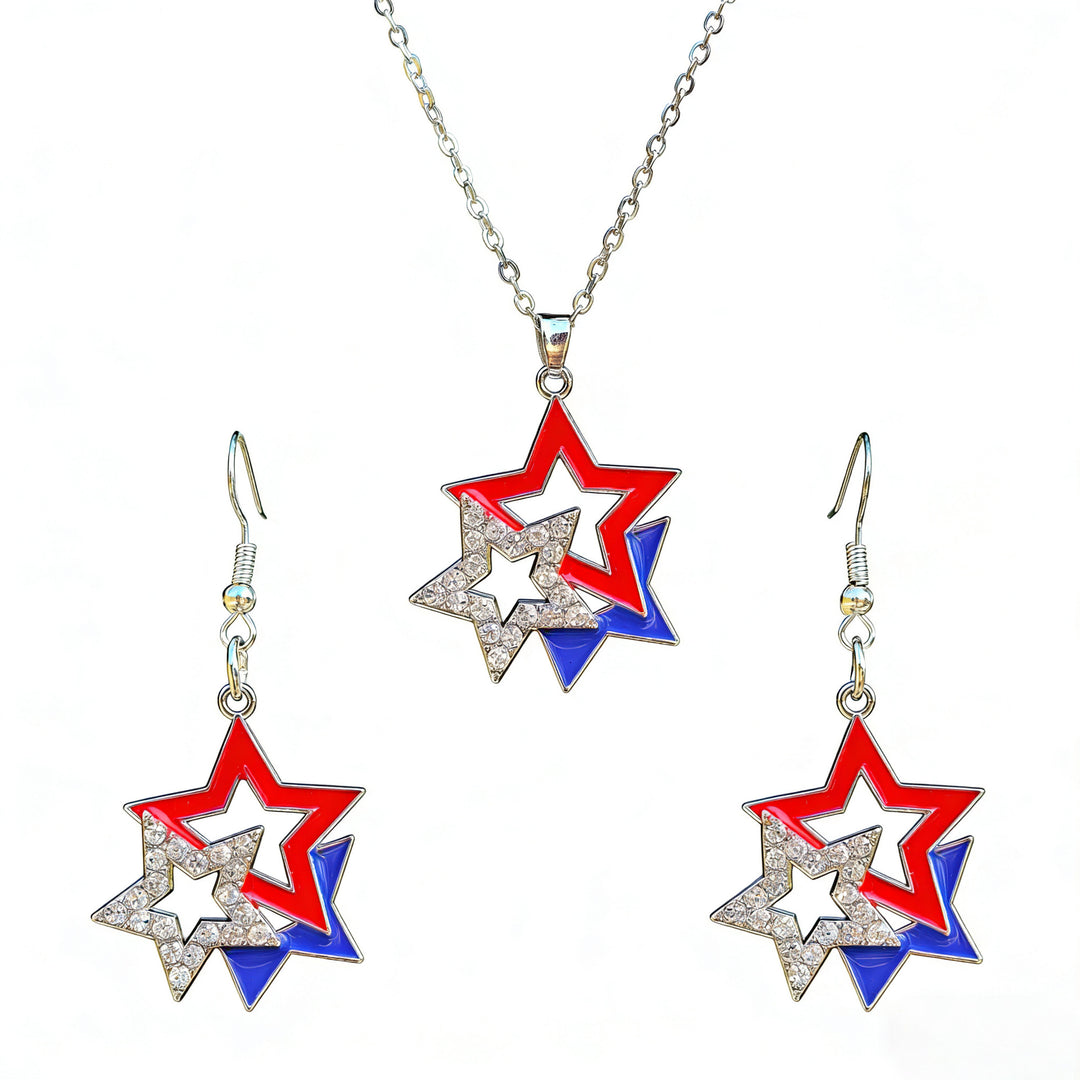 Women's patriotic jewelry set flip-flop pendant necklace and earrings with enamel and crystal embellishment Kalsten