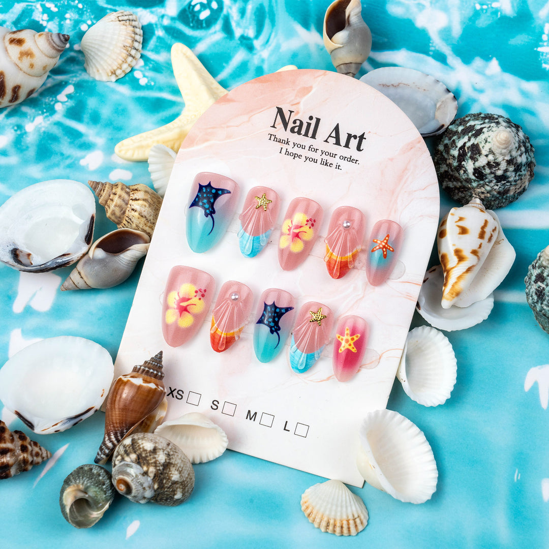 Artistic Ocean-Inspired Press-On Nail Art Set Kalsten