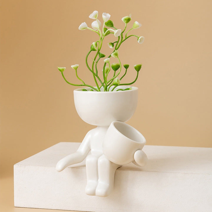 Sculptural Matte Ceramic Two-Tier Planter And Tea-Light Holder