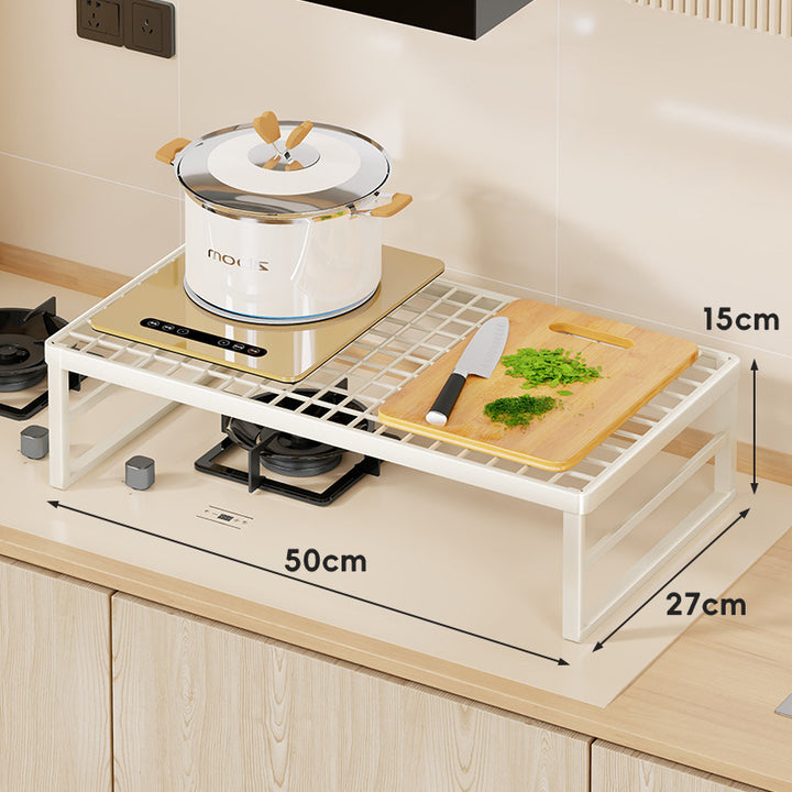 Elevated Stove Shelf Rack with Grid Top and Heat-Resistant Metal Frame