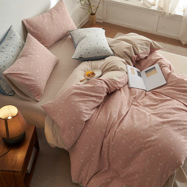 Cotton Percale Duvet Cover Set with fine minimal print and reversible side