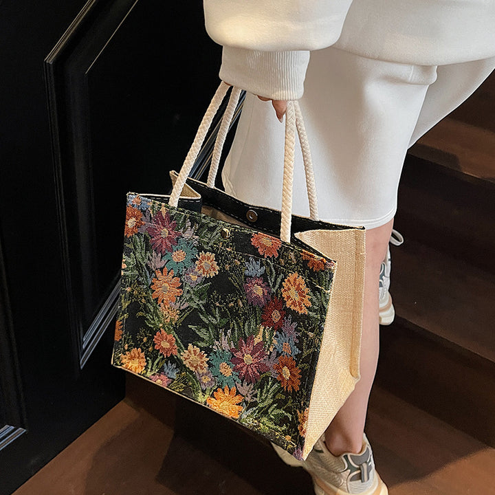Floral Embroidered Canvas Tote Bag  1790616925