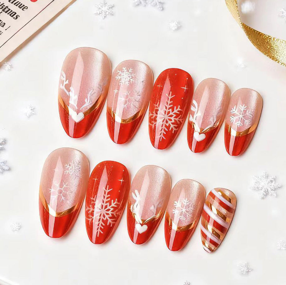 Festive Holiday Press-On Nail Art Set with Snowflake and Heart Designs Kalsten