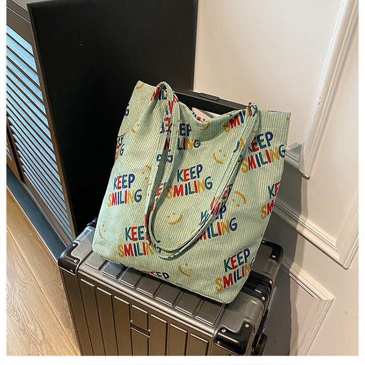 Smiley Face Patterned Canvas Tote Bag