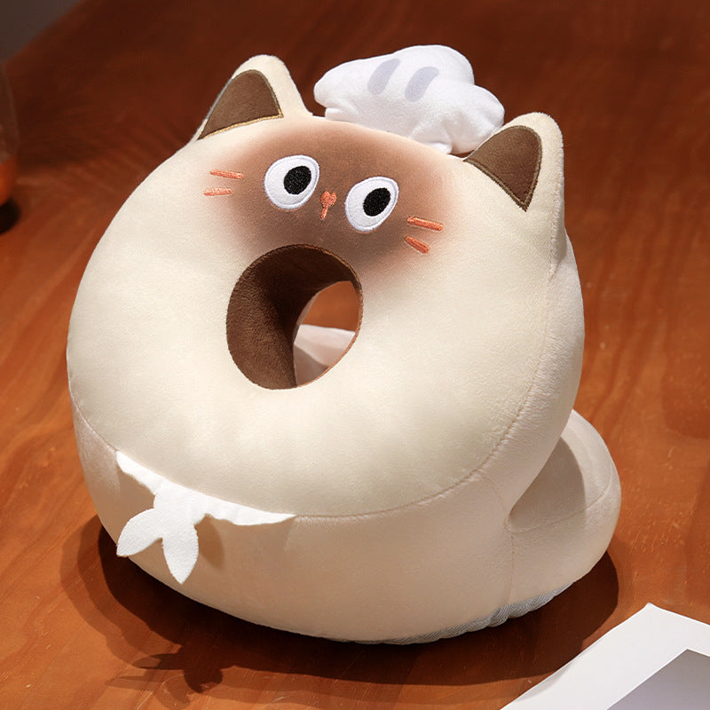 Ergonomic ring-shaped plush cat neck pillow