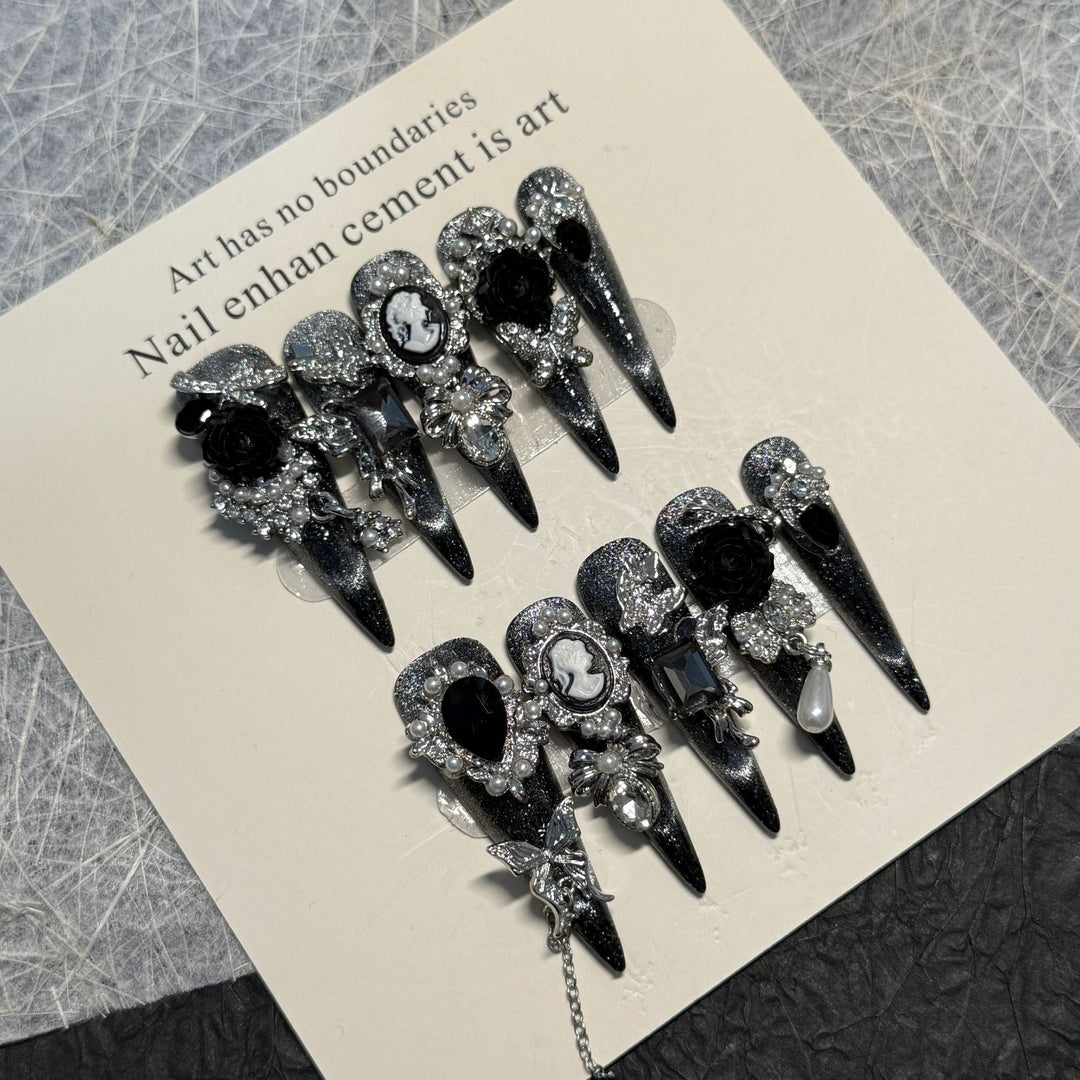Gothic-Inspired Decorative Nail Art Extensions
