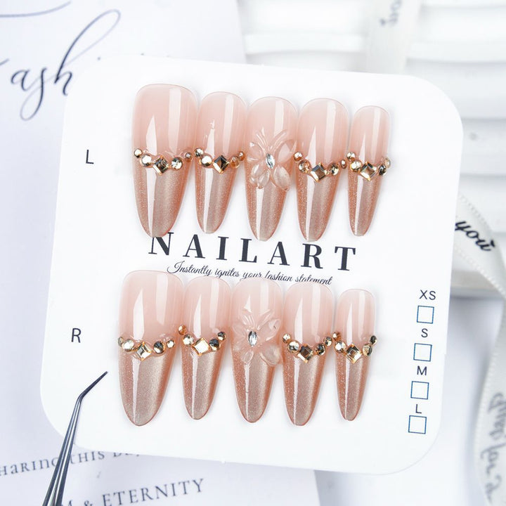 Rhinestone-Embellished Almond-Shaped Press-On Nails Kalsten