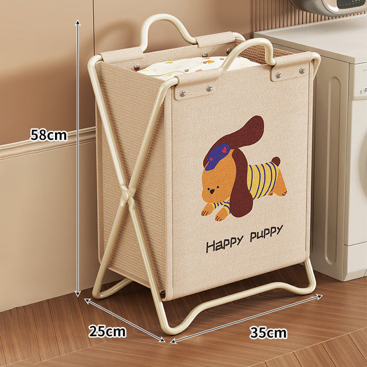 Foldable Canvas Laundry Hamper with Playful Puppy Print and Collapsible Metal Stand