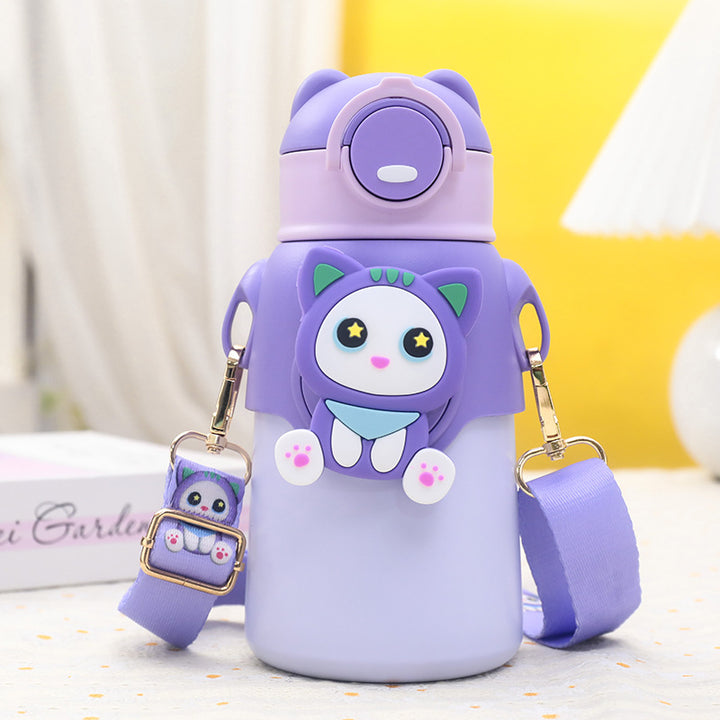 Women's insulated drinking bottle with cute animal design and practical carrying strap Kalsten