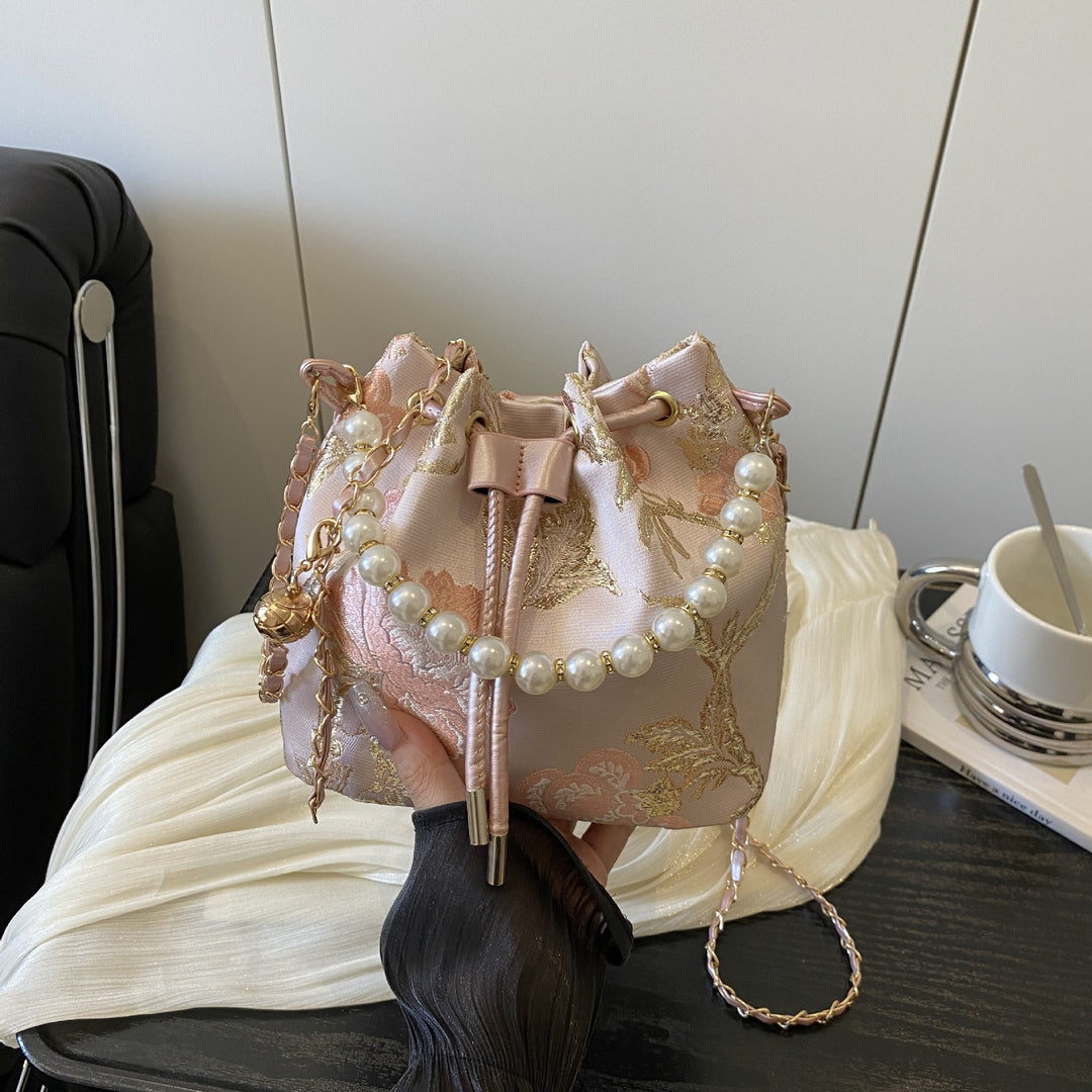 Elegant Floral Print Drawstring Bucket Bag Kalsten