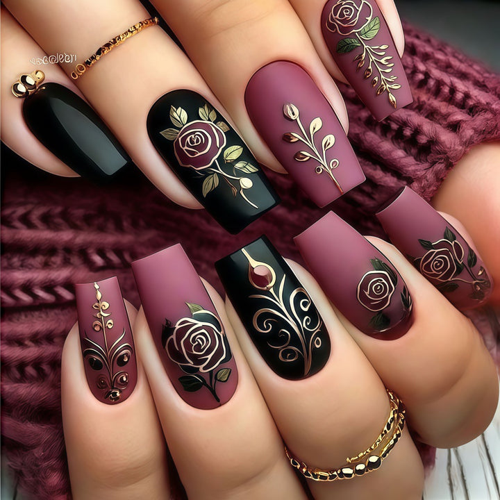 Artificial Nail Set with Floral and Elegant Decorations Kalsten