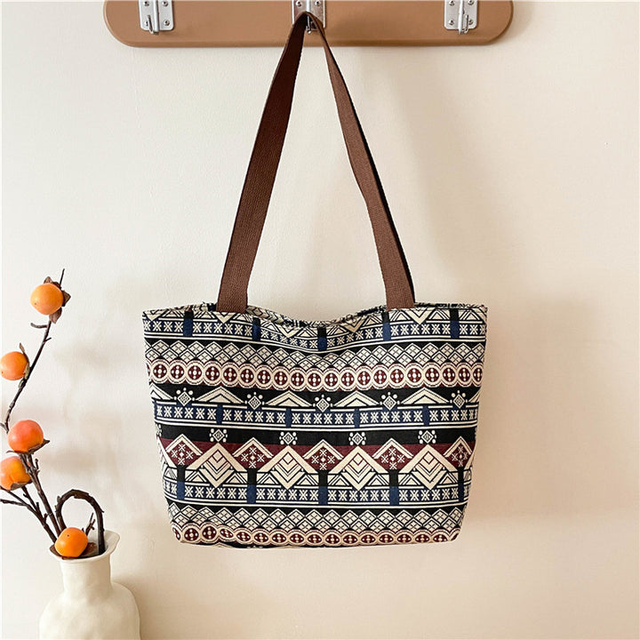 Ethnic Patterned Canvas Tote Bag