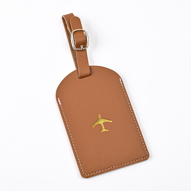 premium leather luggage tag with adjustable buckle strap and embossed airplane Kalsten