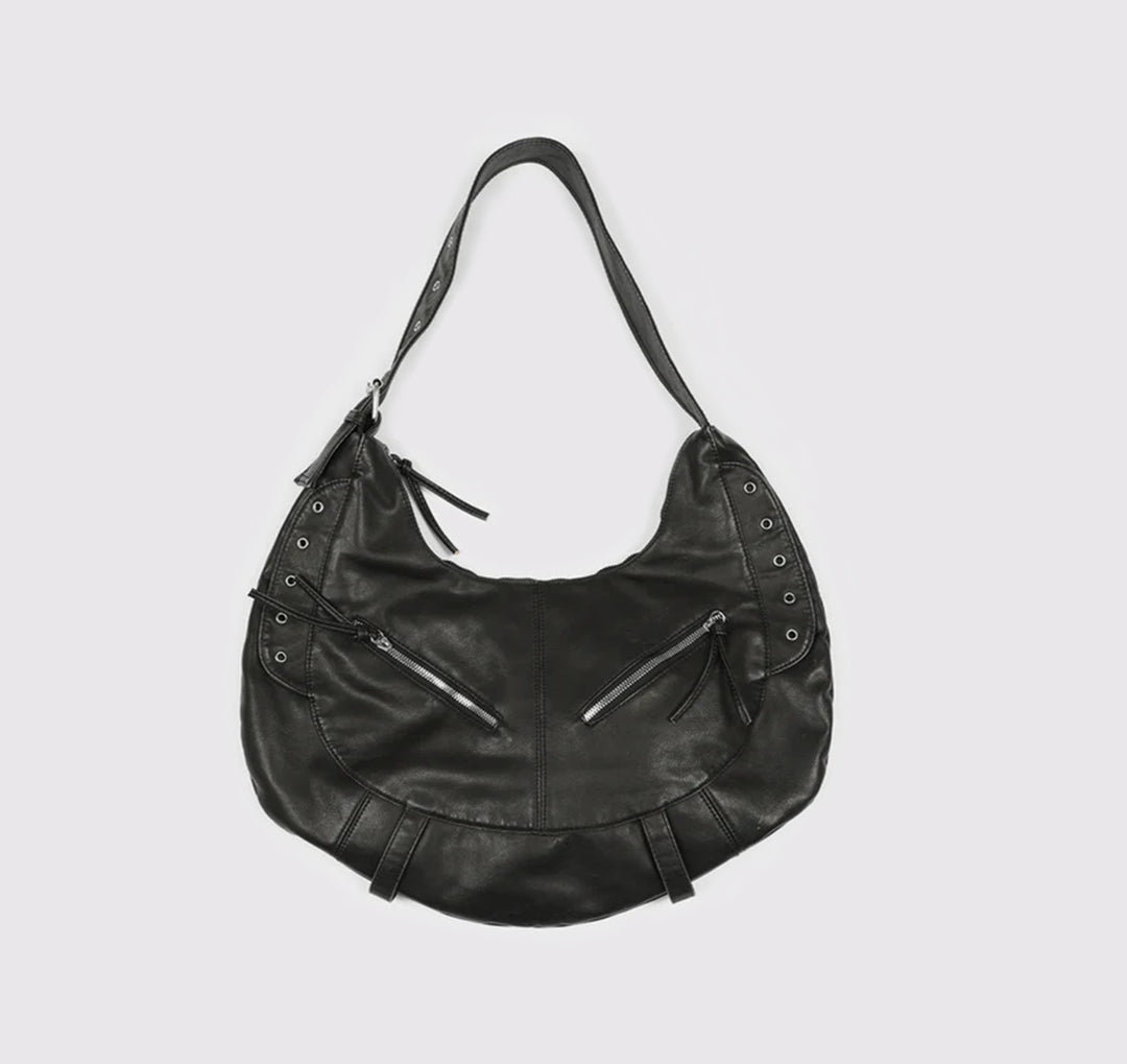 Multi-Pocket Slouchy Leather Hobo Bag