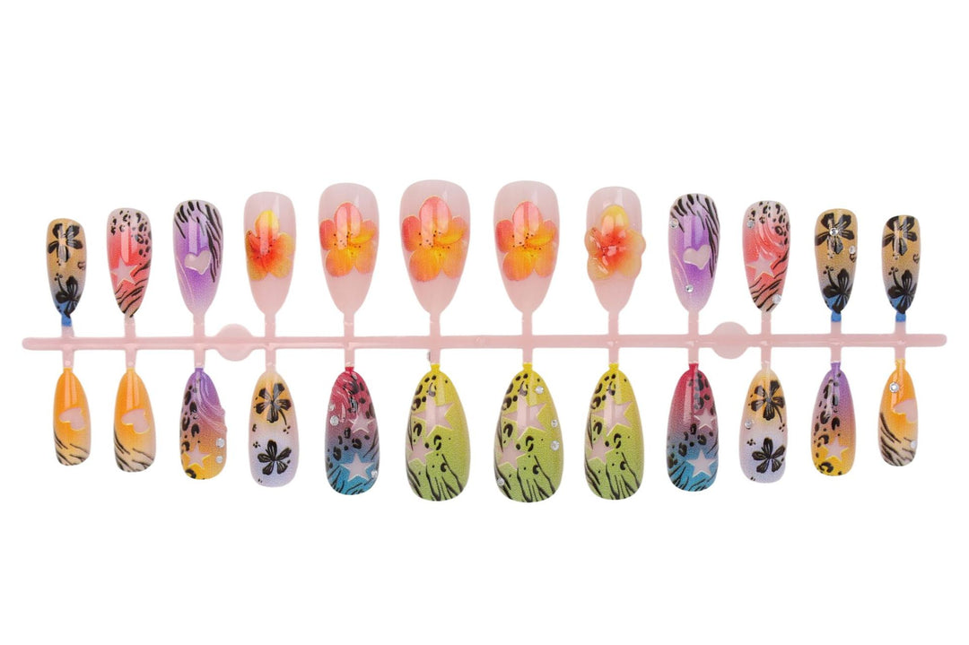 Artificial nail set with colorful flower and leopard designs Kalsten