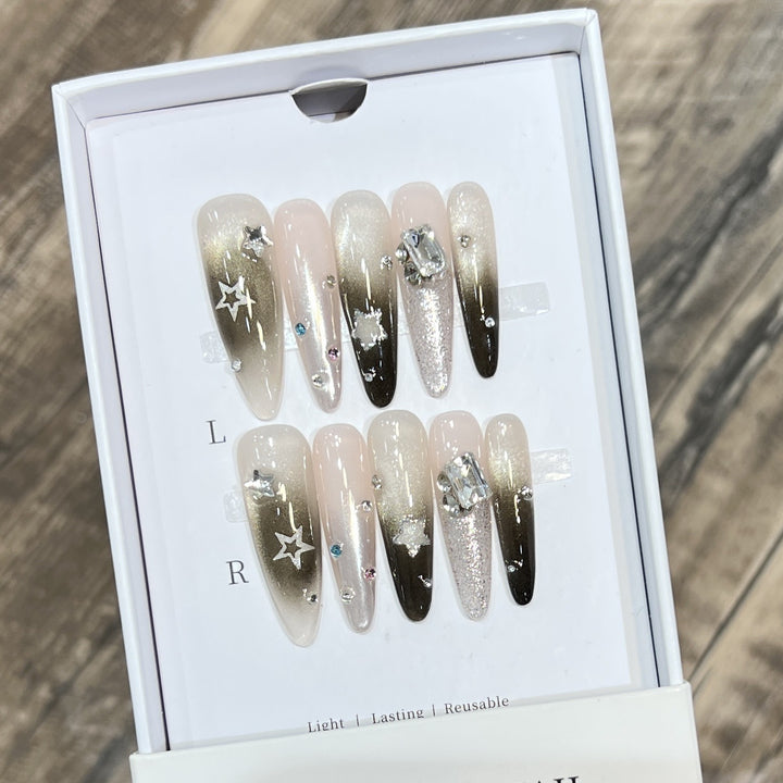 Elegant Stiletto Press-On Nail Set with Decorative Accents Kalsten
