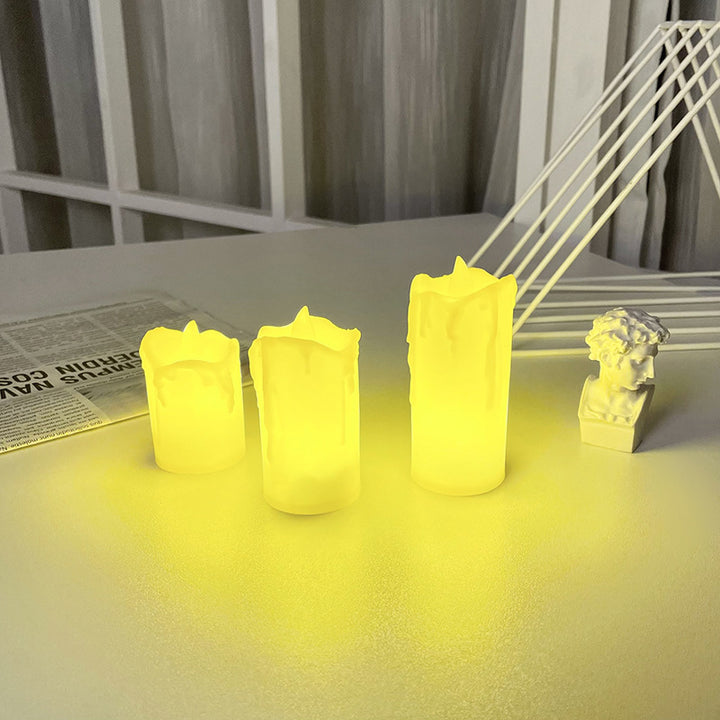 Battery-Operated Wax-Look Drip-Edge Flameless LED Pillar Candle Set