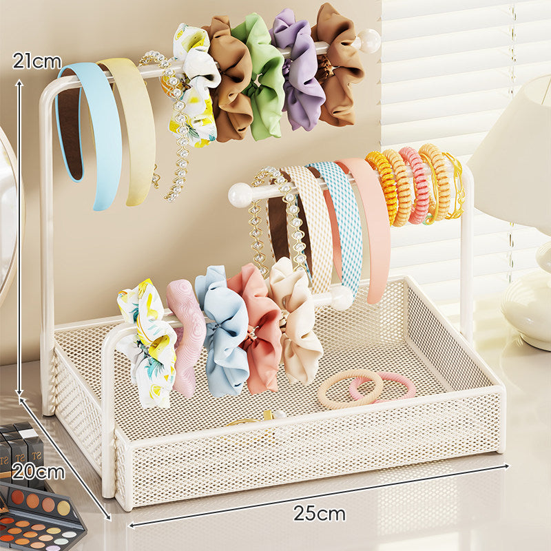 Two-Tier Mesh Tray Vanity Hair Accessory & Jewelry Organizer Stand