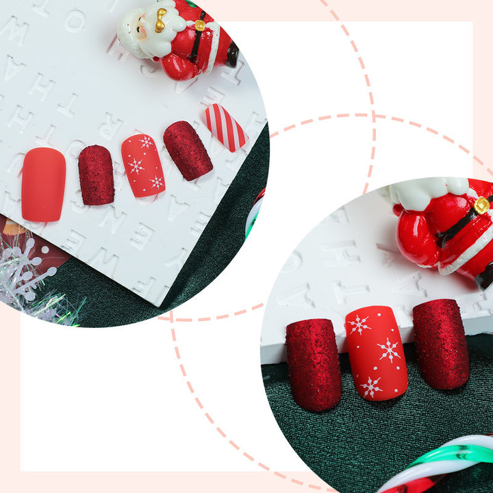 Artificial nail set in festive red with glitter and Christmas motifs Kalsten