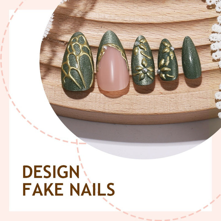 Artificial nail set with elegant 3D elements and luxurious accents Kalsten