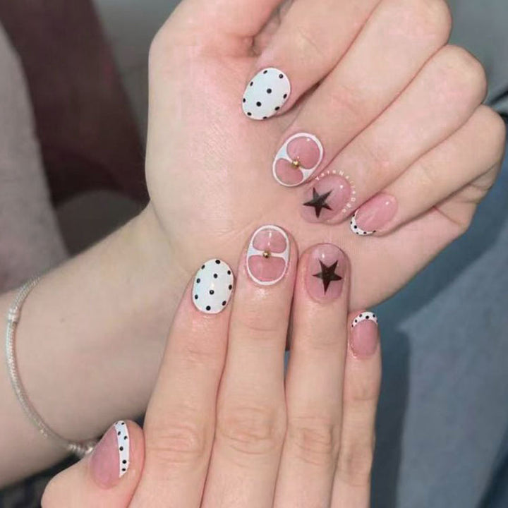 Artistic Polka Dot and Star Press-On Nails