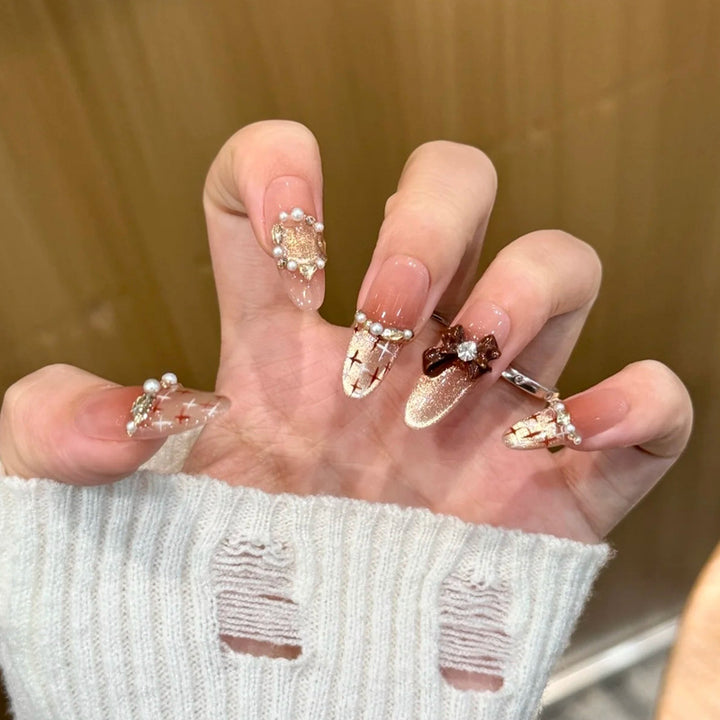 Elegant Press-On Nail Design with Rhinestone Accents Kalsten