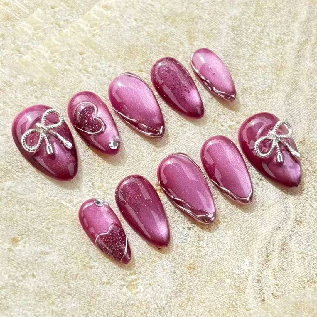 Decorative Press-On Nail Art Set with Heart and Bow Details Kalsten