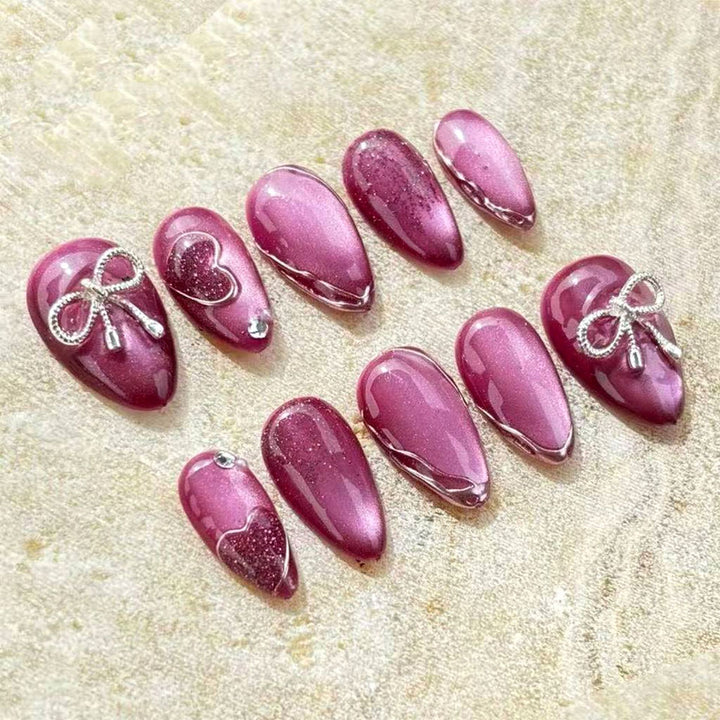 Decorative Press-On Nail Art Set with Heart and Bow Details Kalsten
