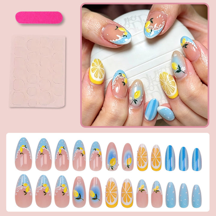 Artificial nail set with cheerful citrus and flower motifs Kalsten