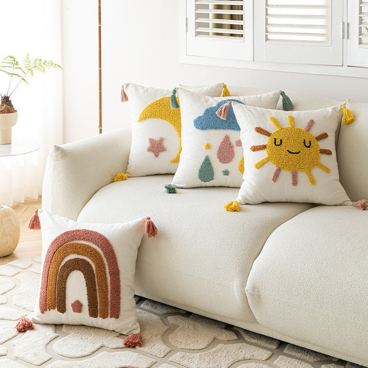 Tufted Cloud and Raindrop Tassel Throw Pillow Cover