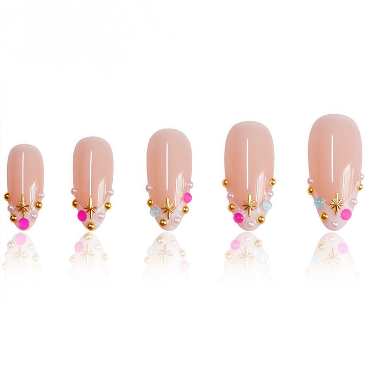 Decorative French Tip Nail Extensions with Gem Accents Kalsten