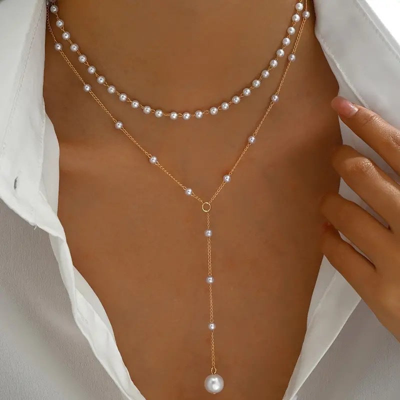 Layered Pearl Chain Necklace Kalsten