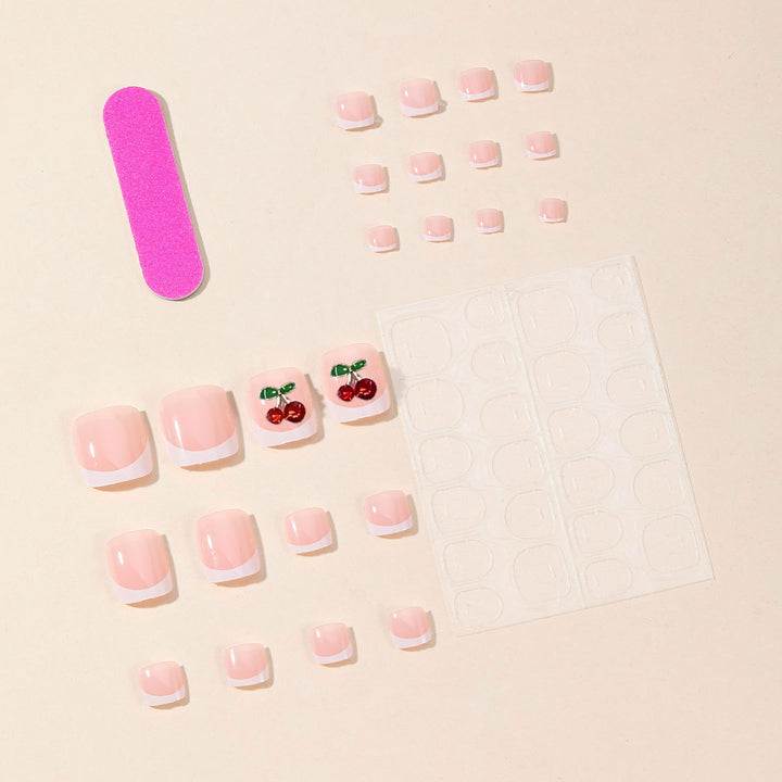 Artistic Cherry French Tip Nail Art Kalsten