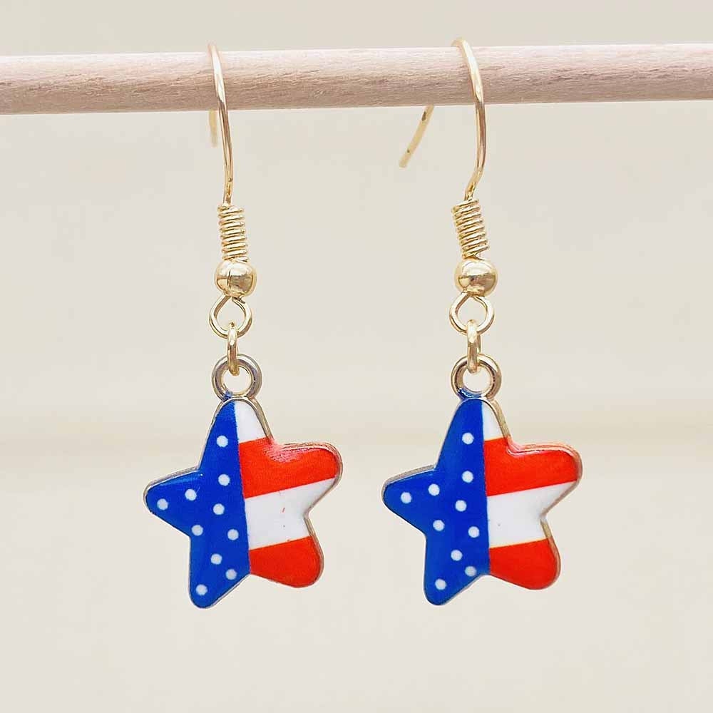 Women's Independence Day patriotic enamel flag dangle earrings with hypoallergenic fishhook wires Kalsten