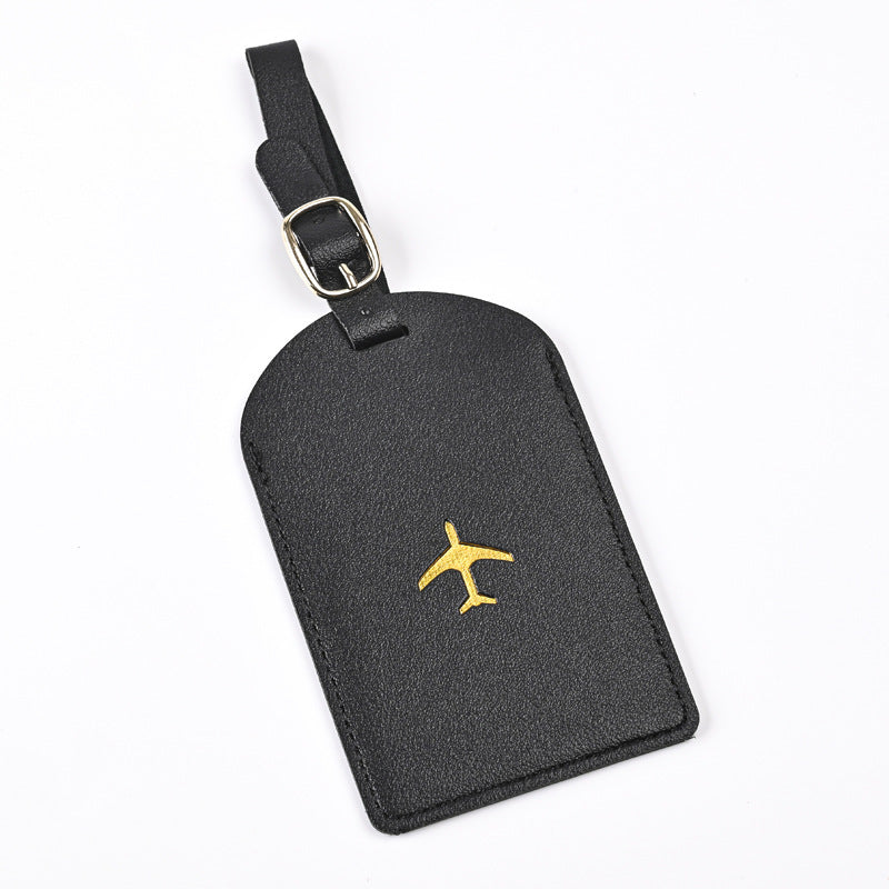 premium leather luggage tag with adjustable buckle strap and embossed airplane Kalsten