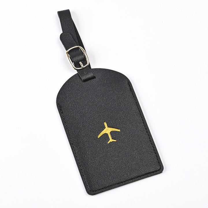 premium leather luggage tag with adjustable buckle strap and embossed airplane Kalsten